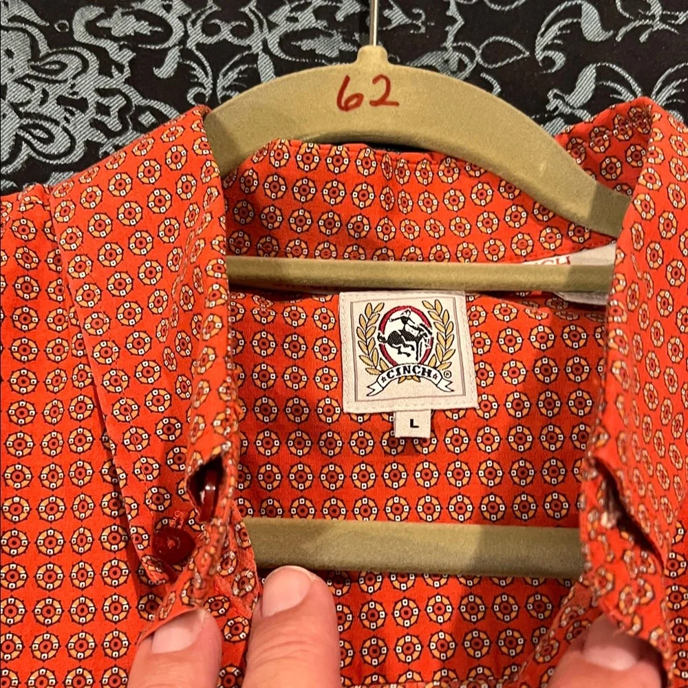 Cinch Mens Western Button Down shirt L Red/Orange Geometric Rodeo Ranch, LARGE